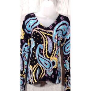 Pierri NY Embellished Pullover Sweater Womens Medium Longsleeve Colorful Beaded